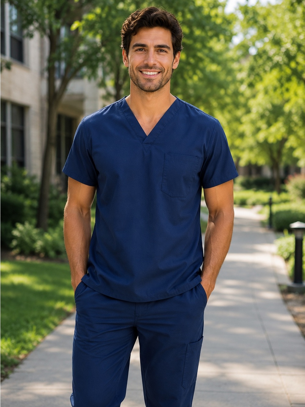 Black Star 610 Navy Blue Scrub Top Unisex Medium V-Neck Short Sleeve Pocket NEW